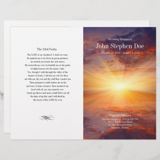 Beerdigungsauftrag | Sunset Memorial Program (Vorne/Hinten)