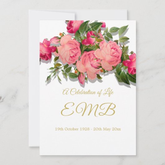 Beerdigungsdenkliche Rose Feier zum Leben Einladung (Rückseite)