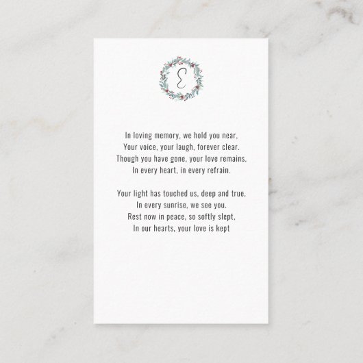 Beerdigungsdenkmal Foto Gebet-Karte Holiday Wreath Visitenkarte (Rückseite)