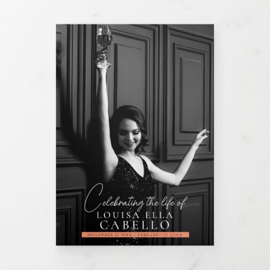 Beerdigungsdenkmal-Programm Snap-Fotos peach Dreifach-gefaltete Programmkarte (Cover)