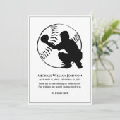 Beerdigungsdenkmal Schwarz-Weiß-Baseballfänger Dankeskarte (Stehend Vorderseite)