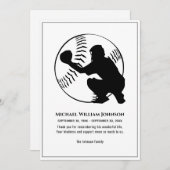 Beerdigungsdenkmal Schwarz-Weiß-Baseballfänger Dankeskarte (Vorne/Hinten)
