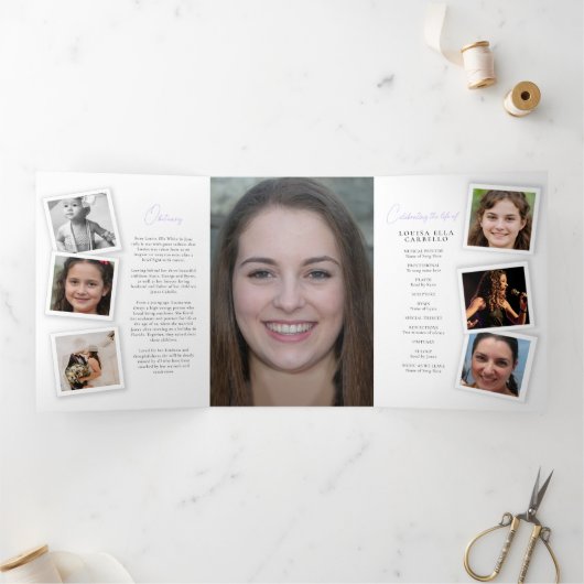 Beerdigungsdenkprogramm Snap-Fotos lila Dreifach Gefaltete Einladung (Innenseite)