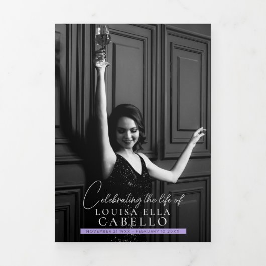 Beerdigungsdenkprogramm Snap-Fotos lila Dreifach Gefaltete Einladung (Cover)