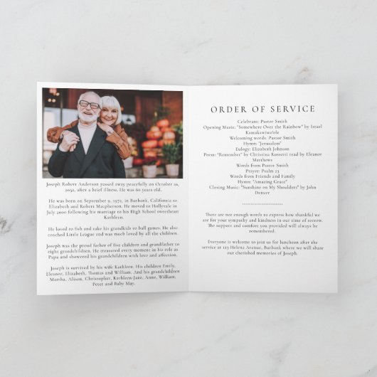 Beerdigungsdienst für das Foto der Waldflüsse Programm (Innenseite)