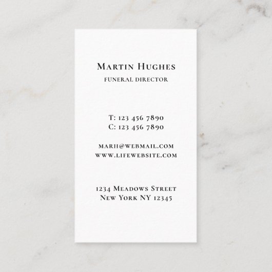 Beerdigungsdirektorbaum grün visitenkarte (Rückseite)