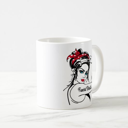 Beerdigungsdirektorin Rosie The Riveter Button Up Kaffeetasse (VorderseiteRechts)
