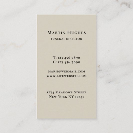 Beerdigungsdirektorin Tree Visitenkarte (Rückseite)