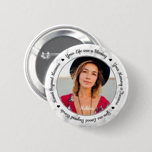 Beerdigungserinnerung Bewahren Foto der Gedenkstät Button (Vorne & Hinten)