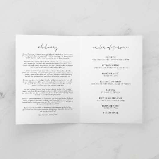 Beerdigungsfeier des Programms "Leben" Dankeskarte (Innenseite)