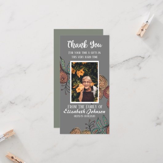 Beerdigungskarte Dankeschön Grüne Blumenfarbe Karte (Vorderseite/Rückseite Beispiel)
