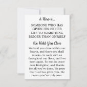 Beerdigungskarte des Feuerwehrgefechters Dankeskarte (Rückseite)