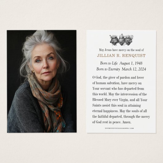 Beerdigungskarte des katholischen Beileids (Vorne & Hinten)