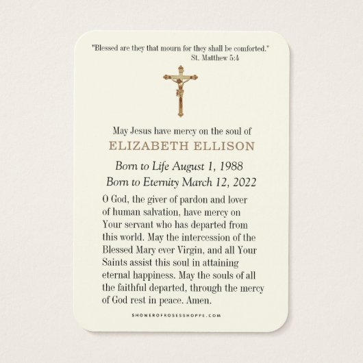 Beerdigungskarte des katholischen Beileids (Rückseite)