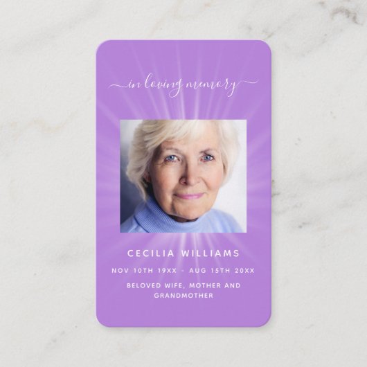 Beerdigungskarte des Lavendelhellen Fotos Visitenkarte (Vorderseite)