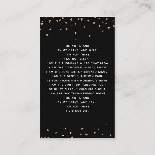 Beerdigungskarte des Schwarzen Fotos Visitenkarte (Rückseite)