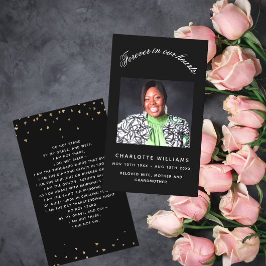 Beerdigungskarte des Schwarzen Fotos Visitenkarte