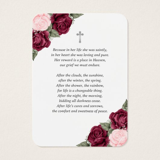 Beerdigungskarte für das Gebet: Rotes Rosa Aquarel (Rückseite)