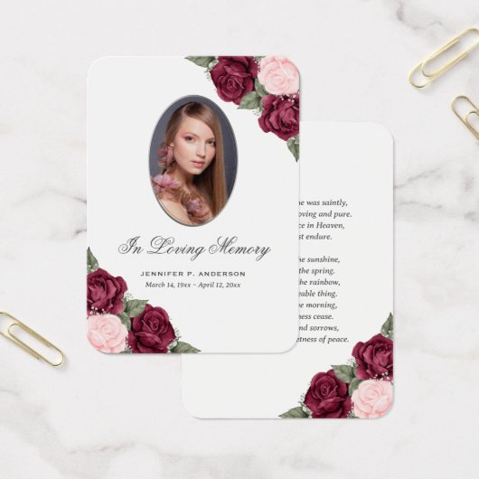 Beerdigungskarte für das Gebet: Rotes Rosa Aquarel (Büro)