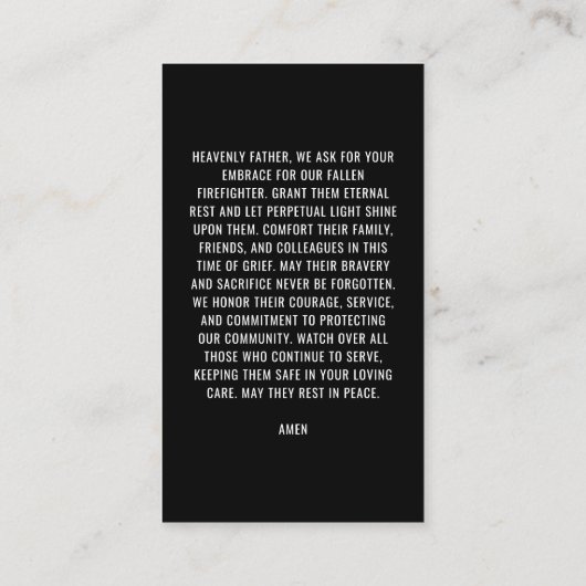 Beerdigungskarte für Feuerwehrleute Foto Telefonnummerkarte (Rückseite)