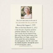 Beerdigungskarte für religiöses Foto (Rückseite)