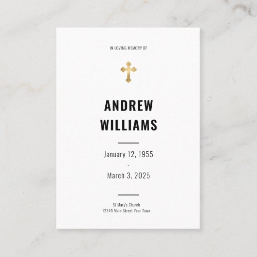 Beerdigungskarte Schwarz-Weiß Visitenkarte (Vorderseite)