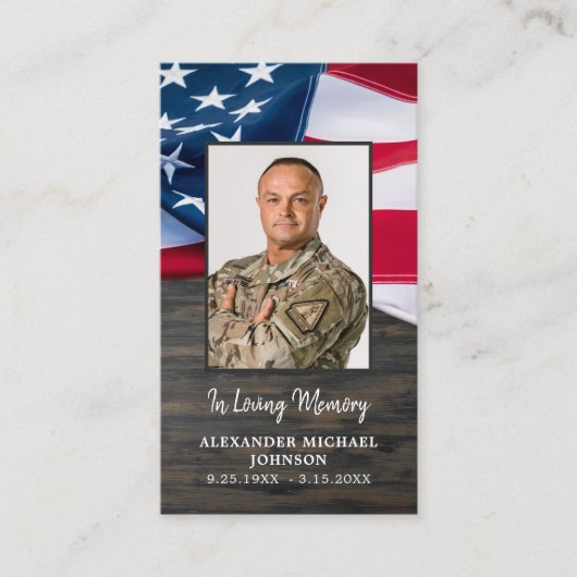 Beerdigungskarte US Flag Stars Streifen Gedicht Telefonnummerkarte (Vorderseite)