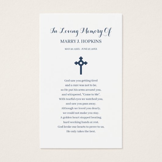 Beerdigungskarten für das Beach Beileid (Rückseite)