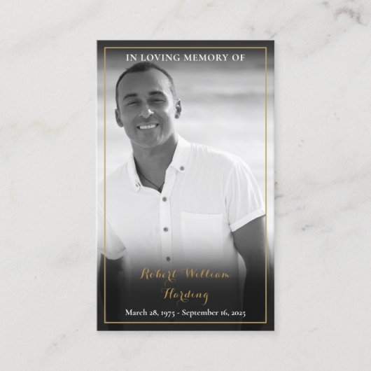 Beerdigungskarten für Schwarz-weißes Foto Visitenkarte (Vorderseite)