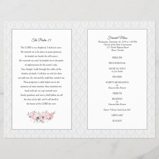 Beerdigungsmassenprogramm | Graue und rosafarbene  Flyer (Hinten)