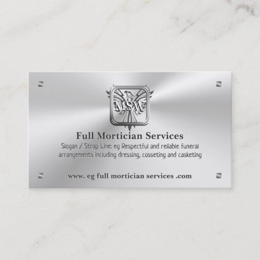 Beerdigungsmortiker, Silberplatz, aufsteigender Ph Visitenkarte (Vorderseite)