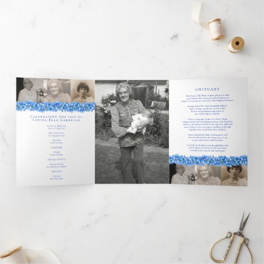 Beerdigungsprogramm Blue vergiss-me-not-Blume Dreifach-gefaltete Programmkarte (Innenseite)