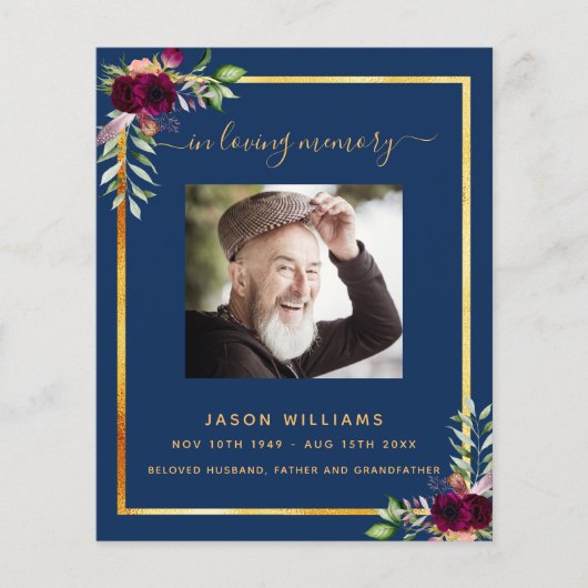 Beerdigungsprogramm für das Foto von Navy Blumengo (Vorderseite)