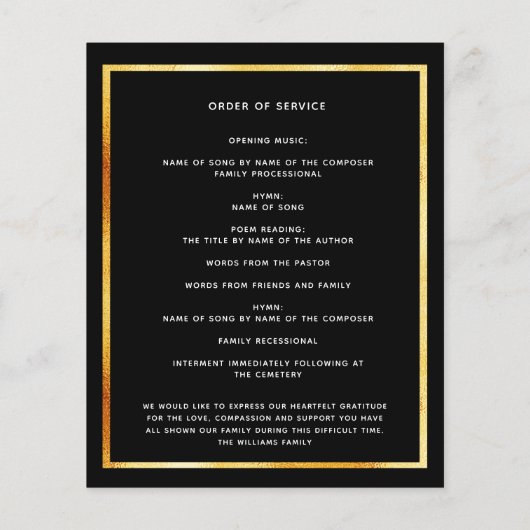 Beerdigungsprogramm für das Schwarze Foto (Rückseite)