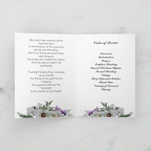 Beerdigungsprogramm für die weißen Blume Programm (Innenseite)