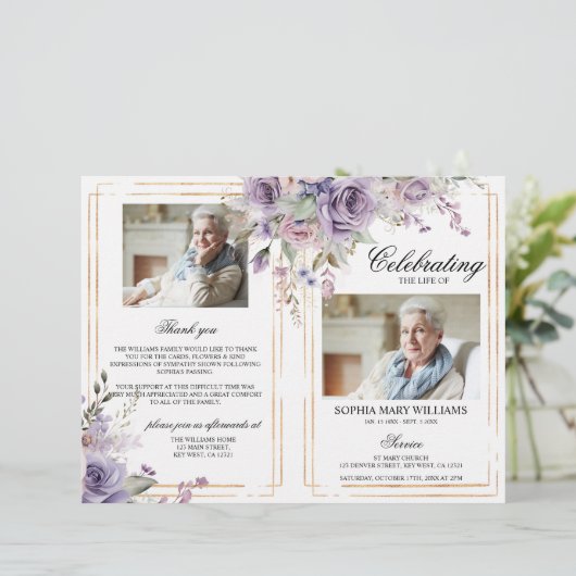 Beerdigungsprogramm für lila Beerdigung | Dienstpl (Stehend Vorderseite)