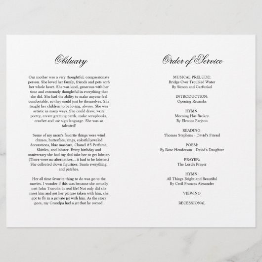 Beerdigungsprogramm für lila Beerdigung | Dienstpl (Rückseite)