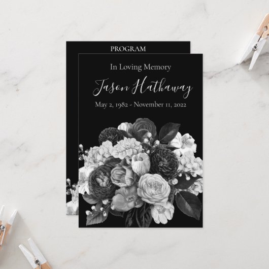 Beerdigungsprogramm für Schwarze und Weiße Blume ( Einladung (Vorderseite/Rückseite Beispiel)