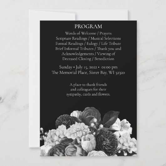 Beerdigungsprogramm für Schwarze und Weiße Blume ( Einladung (Rückseite)