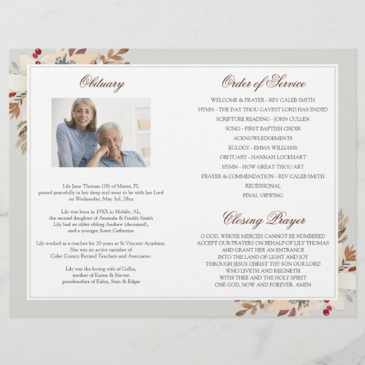 Beerdigungsprogramm für Wasserfarben | In Love Mem Flyer (Hinten)