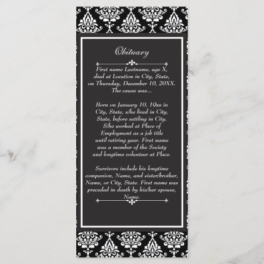 Beerdigungsprogramm für White Damask/Obituary Programm (Rückseite)