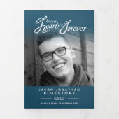 Beerdigungsprogramm in unseren Herzen dunkelblau Dreifach-gefaltete Programmkarte (Cover)