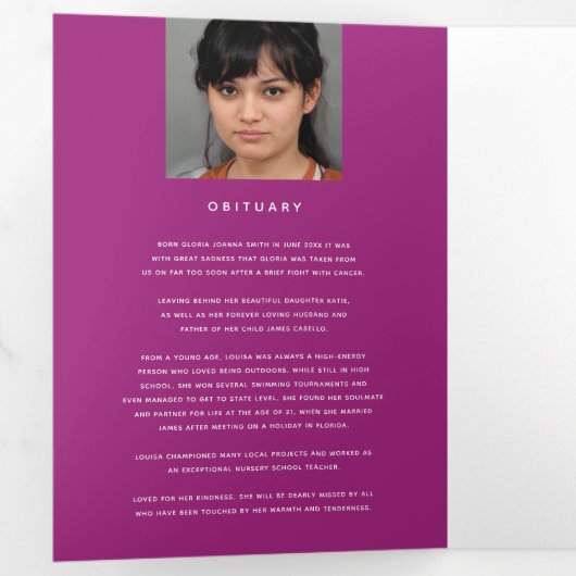 Beerdigungsprogramm in unseren Herzen Maulbeere Dreifach-gefaltete Programmkarte (Innen Erste Seite)