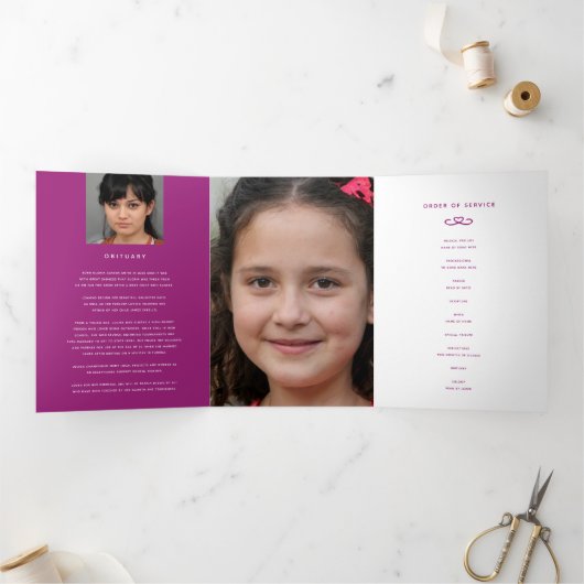 Beerdigungsprogramm in unseren Herzen Maulbeere Dreifach-gefaltete Programmkarte (Innenseite)