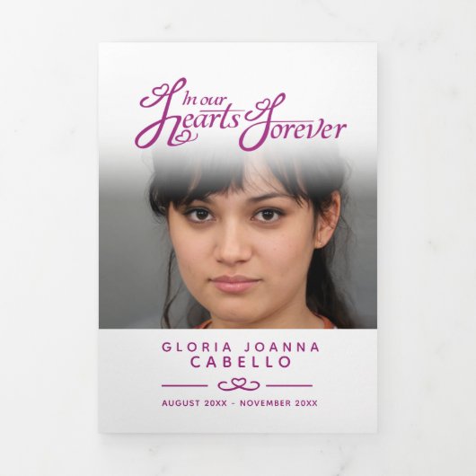 Beerdigungsprogramm in unseren Herzen Maulbeere Dreifach-gefaltete Programmkarte (Cover)