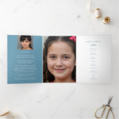 Beerdigungsprogramm in unseren Herzen weiß blau Dreifach-gefaltete Programmkarte (Innenseite)