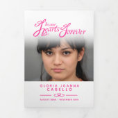 Beerdigungsprogramm in unseren Herzen weiß rosa Dreifach-gefaltete Programmkarte (Cover)