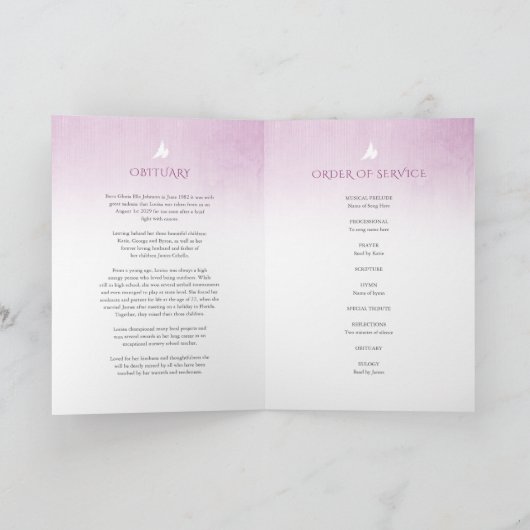 Beerdigungsprogrammordnung lila Rose Programm (Innenseite)