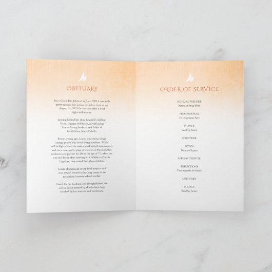 Beerdigungsprogrammordnung Orangenfarbene Rose Programm (Innenseite)