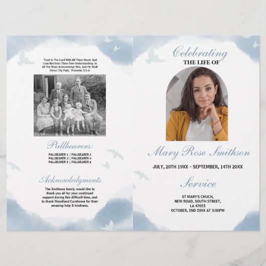 Beerdigungsreihenfolge der Lebenswolken Vögel Flyer (Vorne)